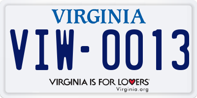VA license plate VIW0013