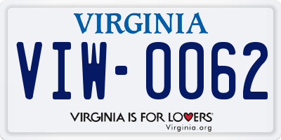 VA license plate VIW0062