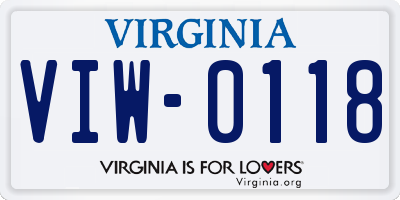 VA license plate VIW0118