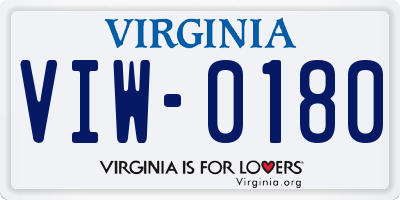 VA license plate VIW0180