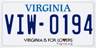 VA license plate VIW0194