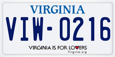 VA license plate VIW0216