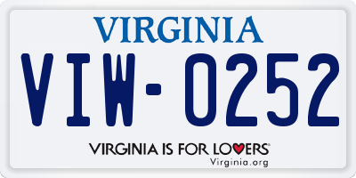 VA license plate VIW0252