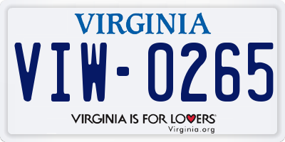 VA license plate VIW0265