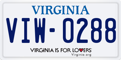 VA license plate VIW0288