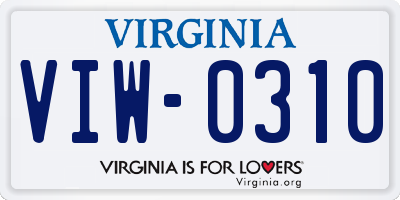 VA license plate VIW0310