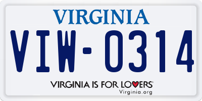 VA license plate VIW0314