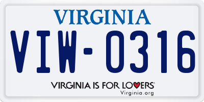 VA license plate VIW0316