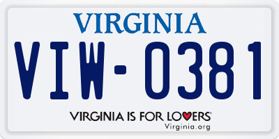VA license plate VIW0381