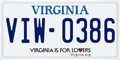 VA license plate VIW0386