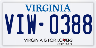 VA license plate VIW0388
