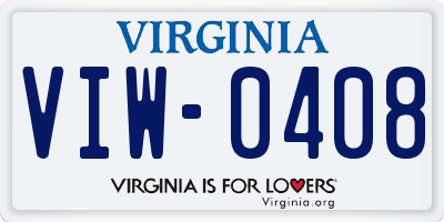 VA license plate VIW0408