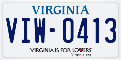 VA license plate VIW0413