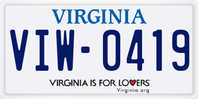 VA license plate VIW0419