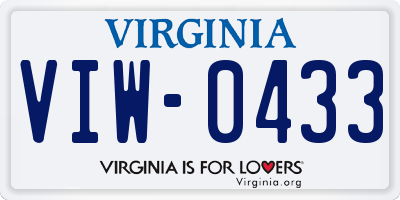 VA license plate VIW0433