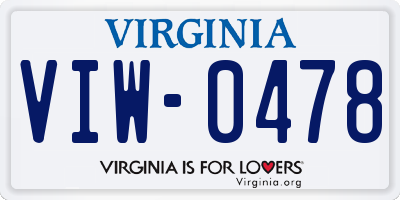 VA license plate VIW0478