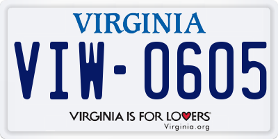 VA license plate VIW0605