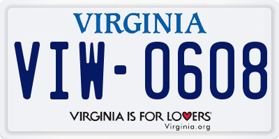 VA license plate VIW0608
