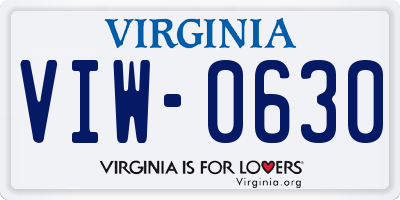 VA license plate VIW0630