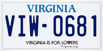 VA license plate VIW0681