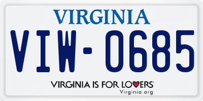 VA license plate VIW0685