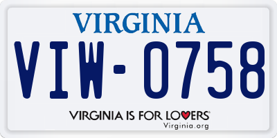 VA license plate VIW0758