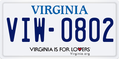 VA license plate VIW0802