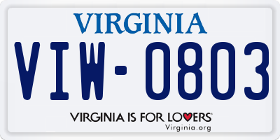 VA license plate VIW0803
