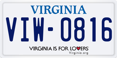 VA license plate VIW0816