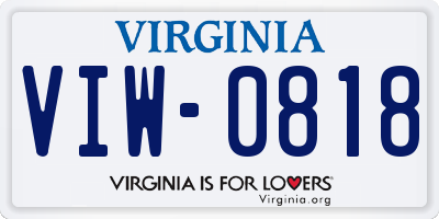 VA license plate VIW0818