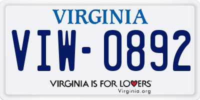 VA license plate VIW0892