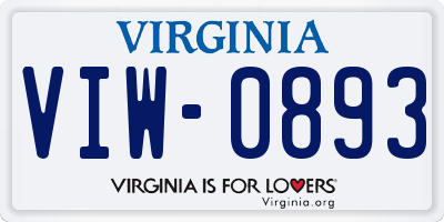 VA license plate VIW0893
