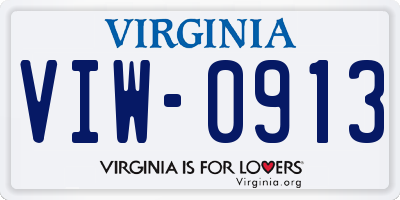 VA license plate VIW0913