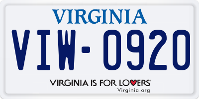 VA license plate VIW0920