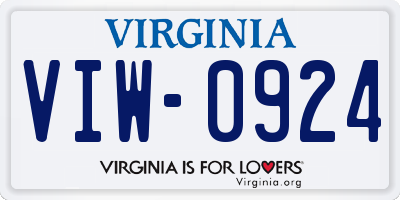 VA license plate VIW0924
