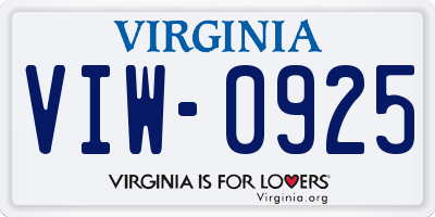 VA license plate VIW0925