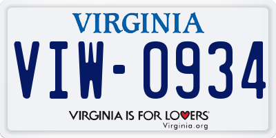 VA license plate VIW0934