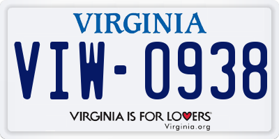 VA license plate VIW0938