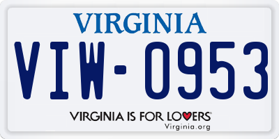 VA license plate VIW0953