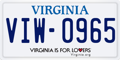 VA license plate VIW0965