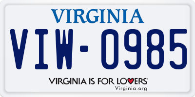 VA license plate VIW0985
