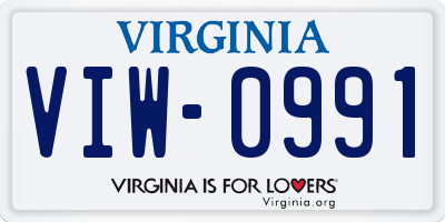 VA license plate VIW0991