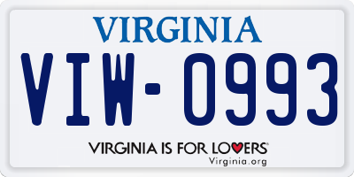 VA license plate VIW0993