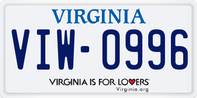 VA license plate VIW0996