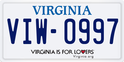 VA license plate VIW0997