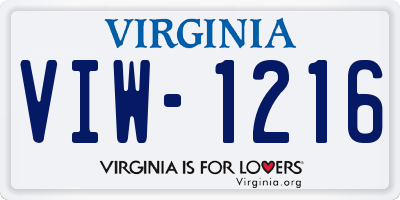 VA license plate VIW1216