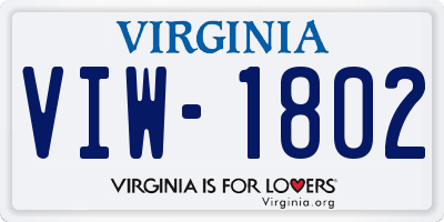 VA license plate VIW1802