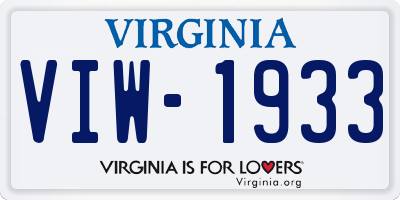 VA license plate VIW1933
