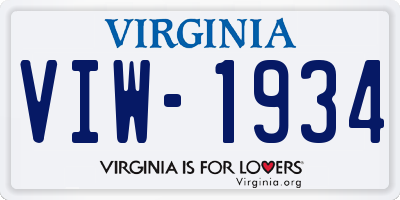 VA license plate VIW1934