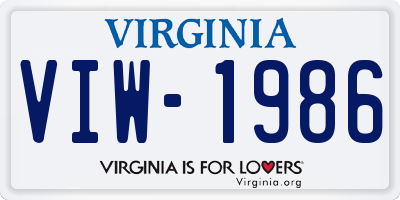 VA license plate VIW1986